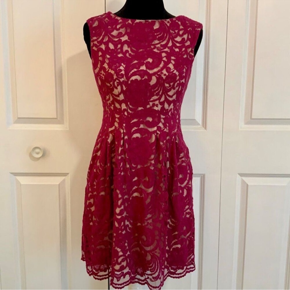 Vince Camuto Purple Lace Sleeveless Fit and Flare Dress Size 6